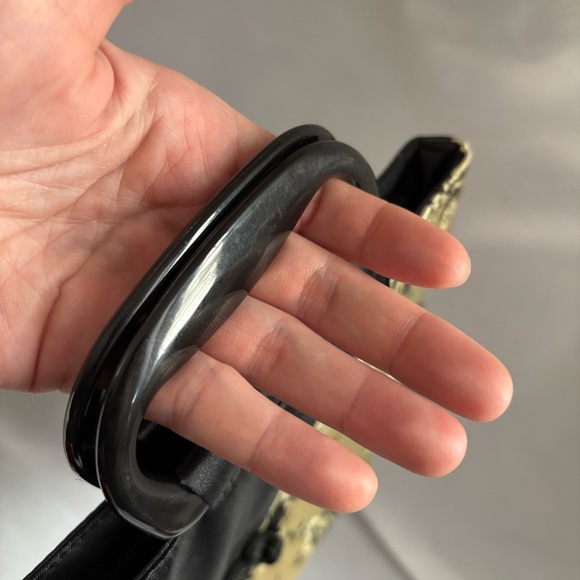 Black Gold Floral Satin Evening Bag Cherry Blossom Top Handle Chinoiserie Purse - Picture 7 of 7